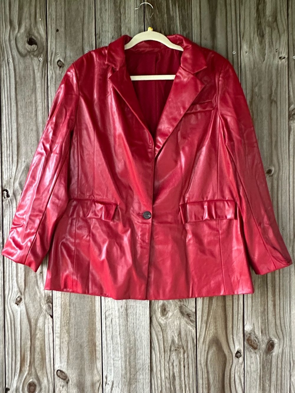 Red Vegan Leather Blazer Jacket Women's Size XL Stylish Single-Button Coat